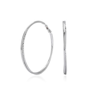 925 Sterling Silver Large Glitter Finish Hoop Earrings 60200316
