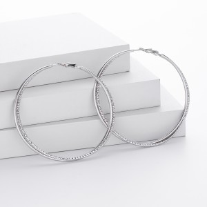 925 Sterling Silver Large Glitter Finish Hoop Earrings 60200316