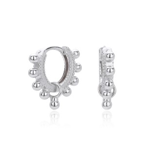 925 Sterling Silver Granulation Beaded Charm Hoop Earrings 60200317