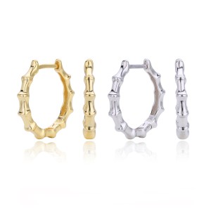 925 Sterling Silver Polished Bamboo Texture Hoop Earrings 60200318