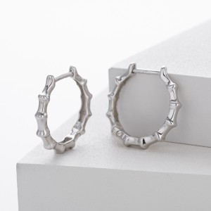 925 Sterling Silver Polished Bamboo Texture Hoop Earrings 60200318