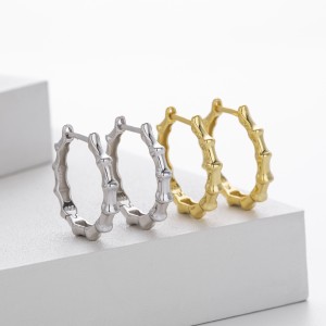 925 Sterling Silver Polished Bamboo Texture Hoop Earrings 60200318