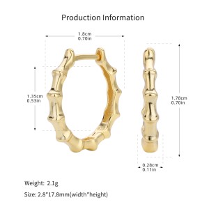 925 Sterling Silver Polished Bamboo Texture Hoop Earrings 60200318