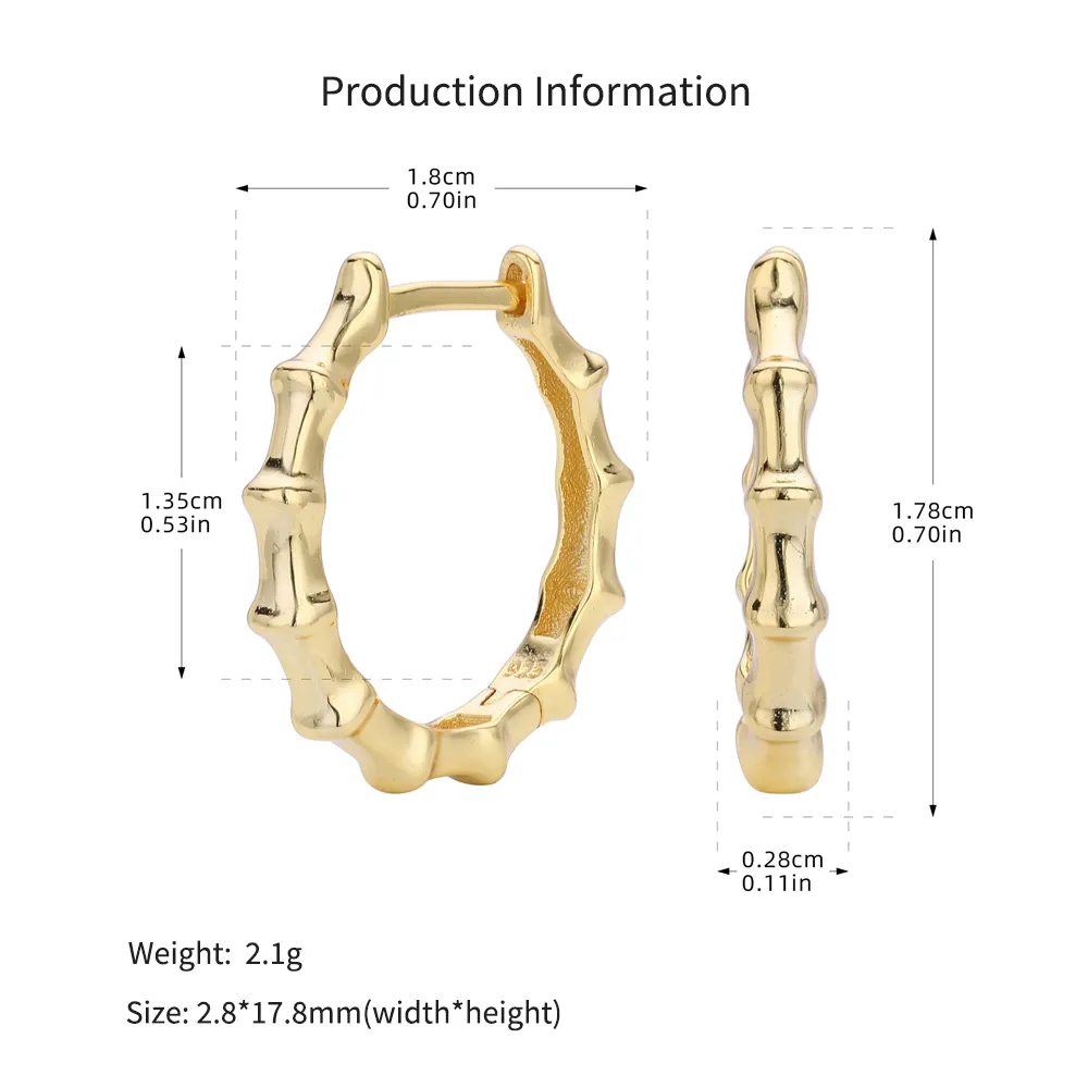 925 Sterling Silver Polished Bamboo Texture Hoop Earrings 60200318 - image2