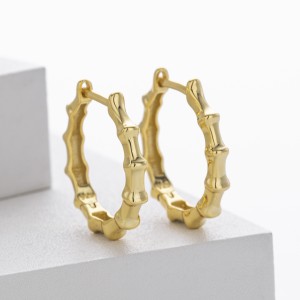 925 Sterling Silver Polished Bamboo Texture Hoop Earrings 60200318