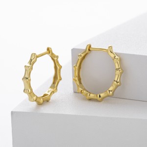 925 Sterling Silver Polished Bamboo Texture Hoop Earrings 60200318