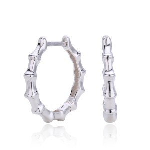 925 Sterling Silver Polished Bamboo Texture Hoop Earrings 60200318