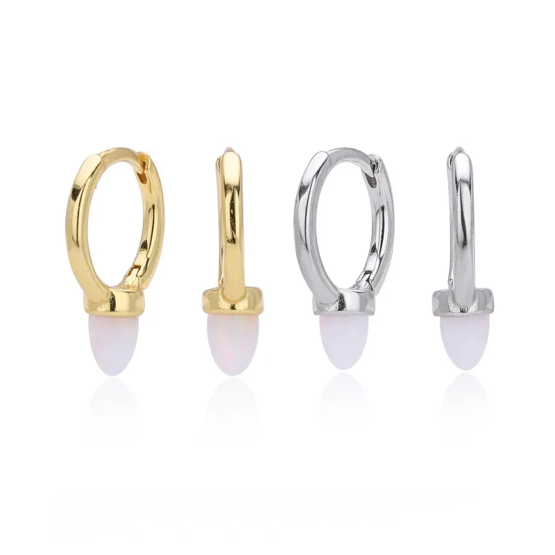 925 Sterling Silver Luminous Bullet Stone Hoop Earrings 60200319