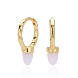 925 Sterling Silver Luminous Bullet Stone Hoop Earrings 60200319