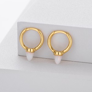 925 Sterling Silver Luminous Bullet Stone Hoop Earrings 60200319
