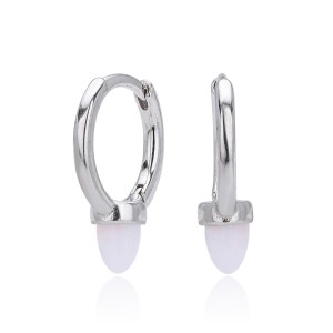 925 Sterling Silver Luminous Bullet Stone Hoop Earrings 60200319