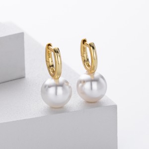 925 Sterling Silver Simple Pearl Drop Hoop Earrings 60200320