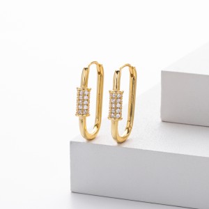 925 Sterling Silver Pave Accent Carabiner Hoop Earrings 60200321