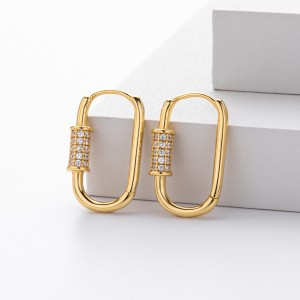 925 Sterling Silver Pave Accent Carabiner Hoop Earrings 60200321