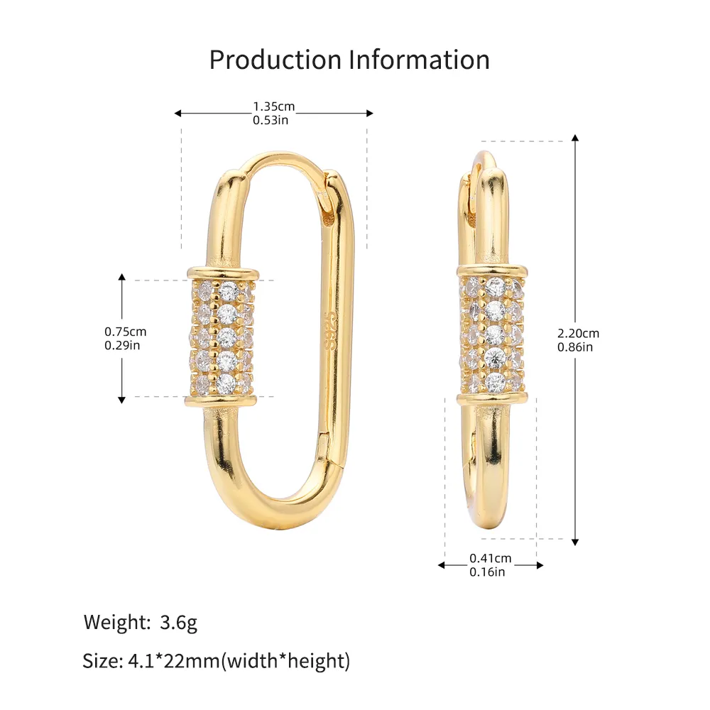 925 Sterling Silver Pave Accent Carabiner Hoop Earrings 60200321 - image2
