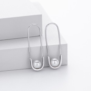 925 Sterling Silver Glass Pearl Safety Pin Earring 60200322