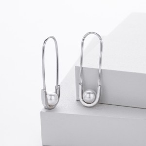 925 Sterling Silver Glass Pearl Safety Pin Earring 60200322