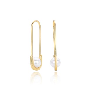 925 Sterling Silver Glass Pearl Safety Pin Earring 60200322