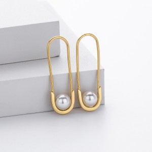925 Sterling Silver Glass Pearl Safety Pin Earring 60200322