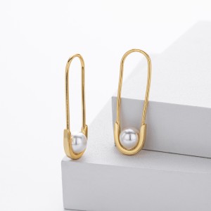 925 Sterling Silver Glass Pearl Safety Pin Earring 60200322