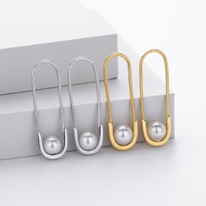 925 Sterling Silver Glass Pearl Safety Pin Earring 60200322