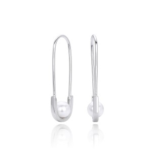 925 Sterling Silver Glass Pearl Safety Pin Earring 60200322