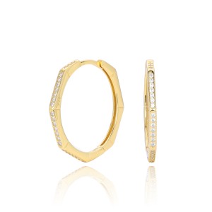 925 Sterling Silver Pave Polygonal Hoop Earrings 60200323