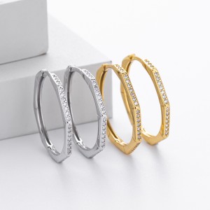 925 Sterling Silver Pave Polygonal Hoop Earrings 60200323