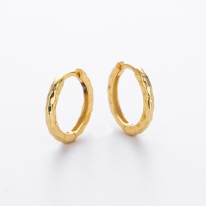 925 Sterling Silver Irregular Hammered Texture Hoop Earrings 60200324