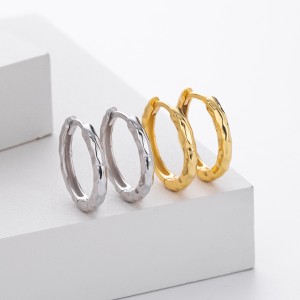 925 Sterling Silver Irregular Hammered Texture Hoop Earrings 60200324