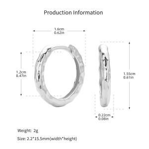 925 Sterling Silver Irregular Hammered Texture Hoop Earrings 60200324