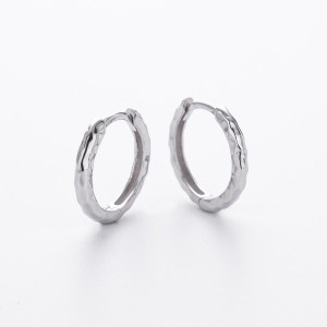 925 Sterling Silver Irregular Hammered Texture Hoop Earrings 60200324