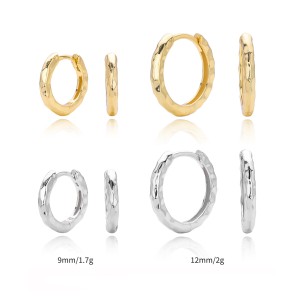 925 Sterling Silver Irregular Hammered Texture Hoop Earrings 60200324