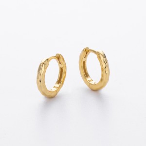 925 Sterling Silver Irregular Hammered Texture Hoop Earrings 60200324