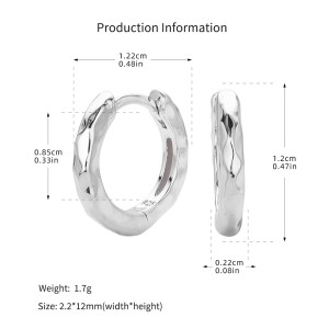925 Sterling Silver Irregular Hammered Texture Hoop Earrings 60200324