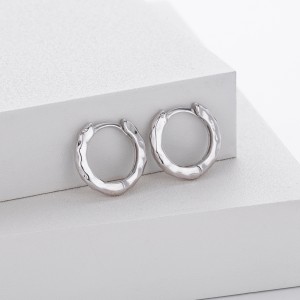 925 Sterling Silver Irregular Hammered Texture Hoop Earrings 60200324