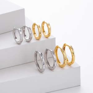 925 Sterling Silver Irregular Hammered Texture Hoop Earrings 60200324