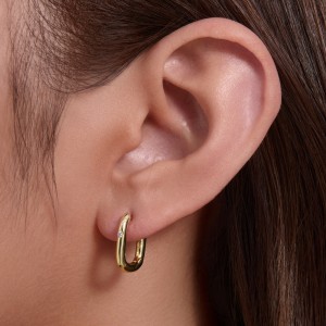 925 Sterling Silver Geometric Solitaire CZ U-Hoop Earrings 60200325