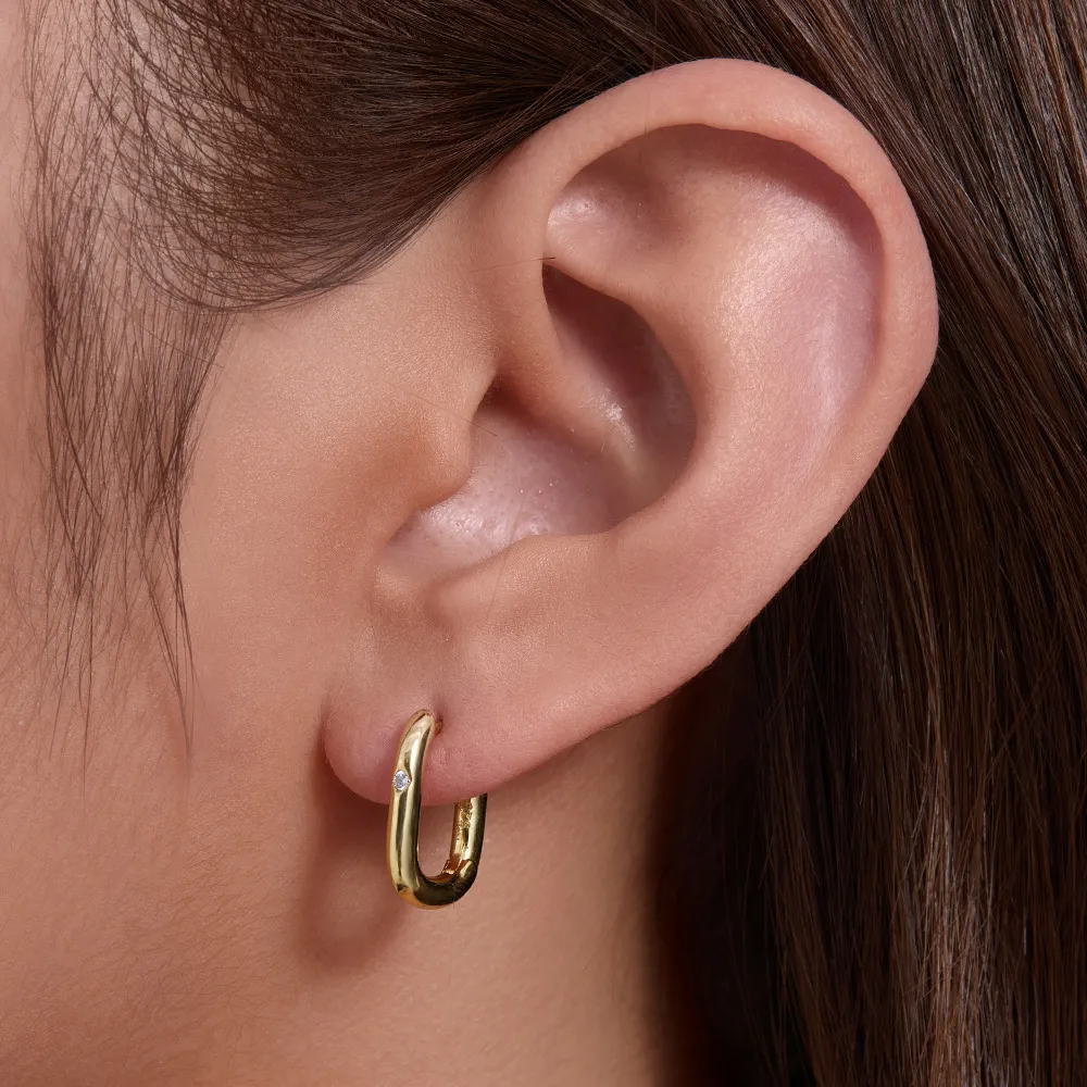 925 Sterling Silver Geometric Solitaire CZ U-Hoop Earrings 60200325 - image1