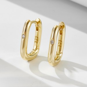 925 Sterling Silver Geometric Solitaire CZ U-Hoop Earrings 60200325