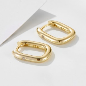 925 Sterling Silver Geometric Solitaire CZ U-Hoop Earrings 60200325