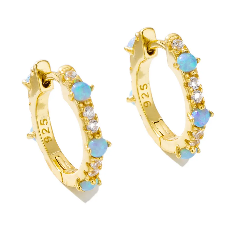 925 Sterling Silver Blue Opal CZ Hoop Earrings 60200327