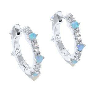 925 Sterling Silver Blue Opal CZ Hoop Earrings 60200327