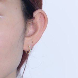 925 Sterling Silver Blue Opal CZ Hoop Earrings 60200327