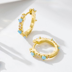925 Sterling Silver Blue Opal CZ Hoop Earrings 60200327
