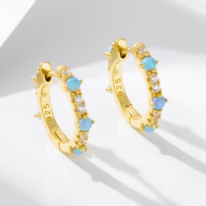 925 Sterling Silver Blue Opal CZ Hoop Earrings 60200327