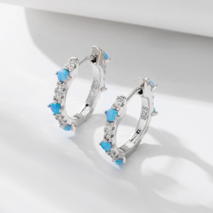 925 Sterling Silver Blue Opal CZ Hoop Earrings 60200327