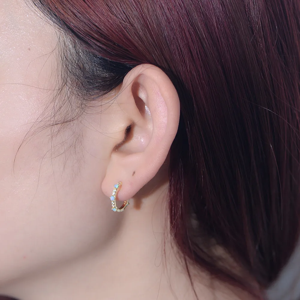 925 Sterling Silver Blue Opal CZ Hoop Earrings 60200327 - image1