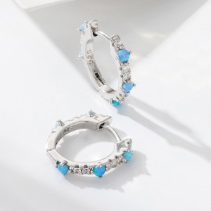 925 Sterling Silver Blue Opal CZ Hoop Earrings 60200327