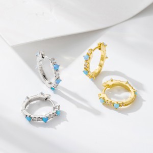 925 Sterling Silver Blue Opal CZ Hoop Earrings 60200327